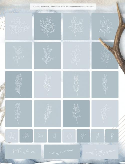 Scandi Leaf Watercolor Light Blue Gold Collection Scandi Leaf Watercolor Light Blue Gold Collection