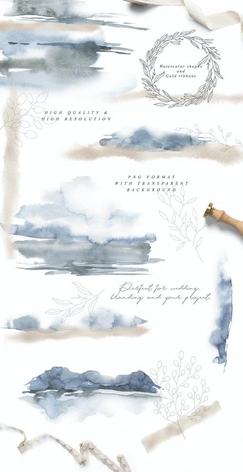 Scandi Leaf Watercolor Light Blue Gold Collection Scandi Leaf Watercolor Light Blue Gold Collection