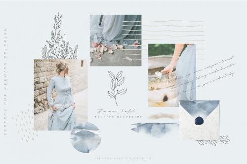 Scandi Leaf Watercolor Light Blue Gold Collection Scandi Leaf Watercolor Light Blue Gold Collection