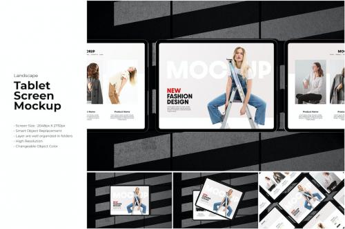 Landscape Tablet Mockup On Concrete