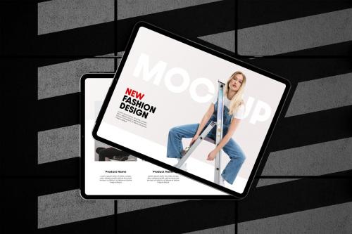 Landscape Tablet Mockup On Concrete