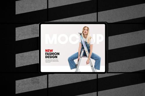 Landscape Tablet Mockup On Concrete