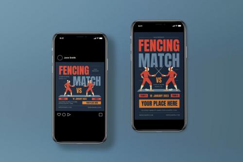 Red Hand Drawn Fencing Match Flyer Set