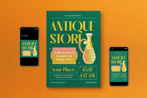 Yellow Green Art Deco Antique Store Flyer Set