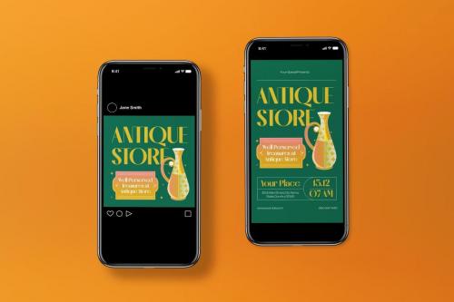 Yellow Green Art Deco Antique Store Flyer Set