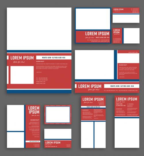 Stationery Set Layout with Red, White, and Blue Elements - 268406791