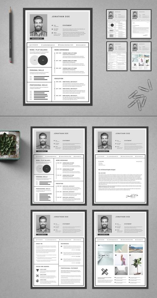 Resume and Cover Letter Layout with Gray Accents  - 268408257