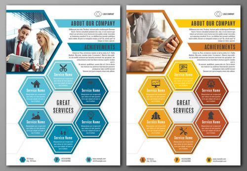 Business Flyer Layout with Blue and Orange Accents - 270826541