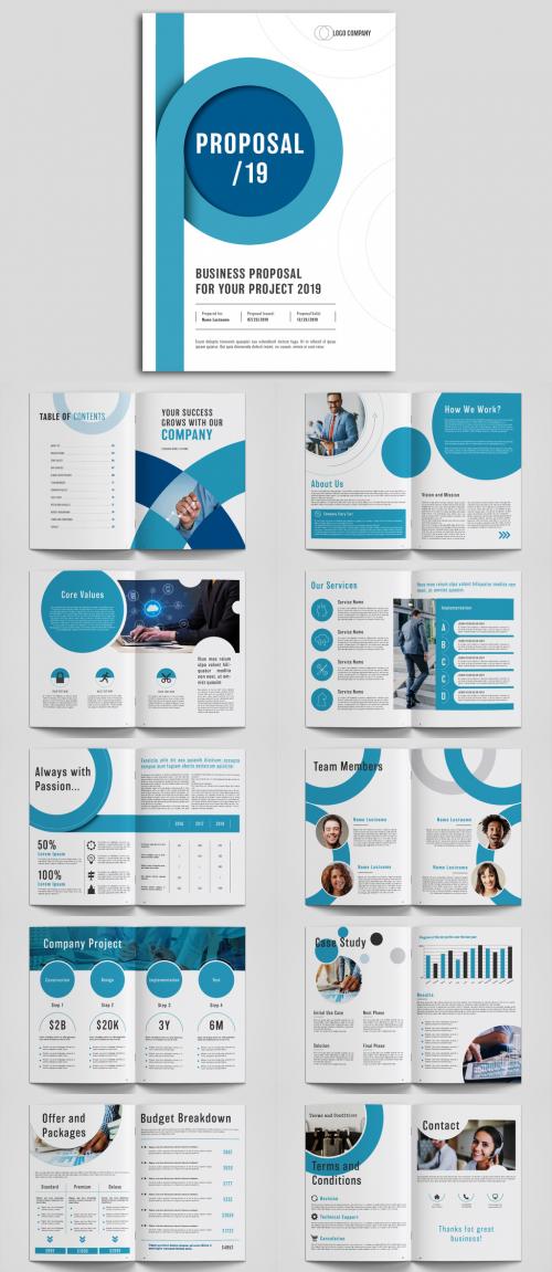 Business Proposal Layout with Blue Circular Accents - 270864748