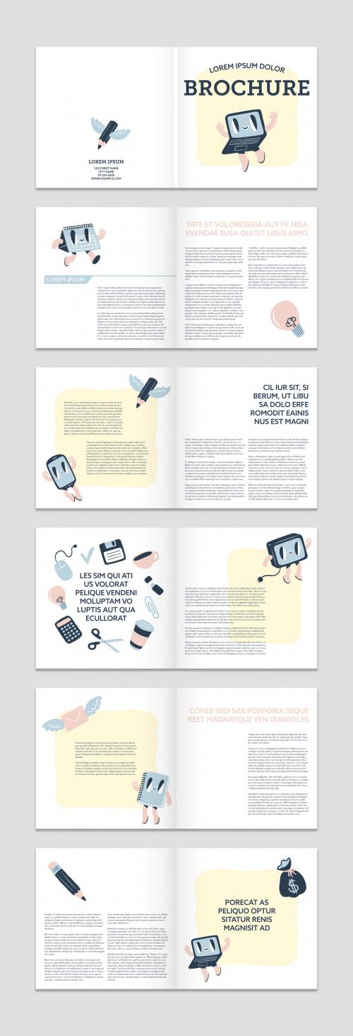 Brochure Layout with Pastel Office Illustrations - 271510090