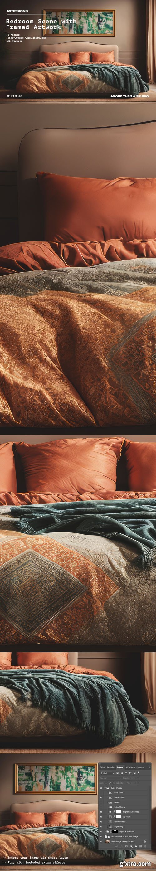 Bedroom Scene with Framed Artwork PSD Mockup Template