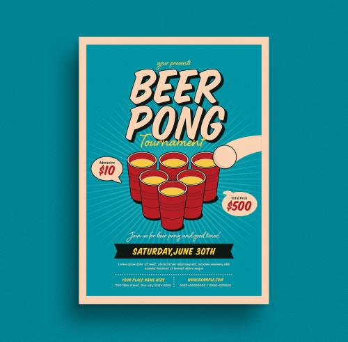 Retro Beer Pong Tournament Flyer Layout - 273743559