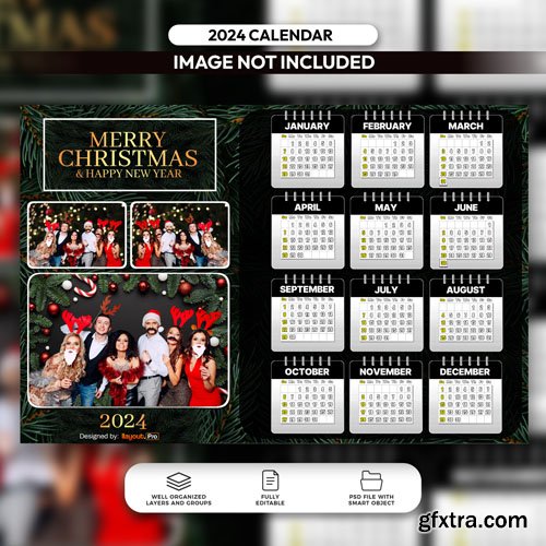 PSD 2024 christmas theme calendar design template