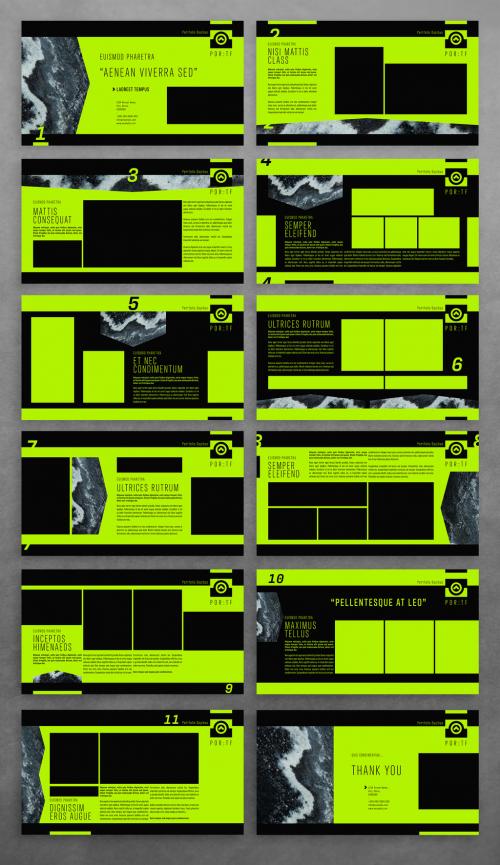 Presentation Layout with Marble Elements and Neon Green Accents - 274480374