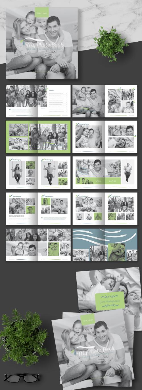 Square Photo Album with Green Accents - 274936210