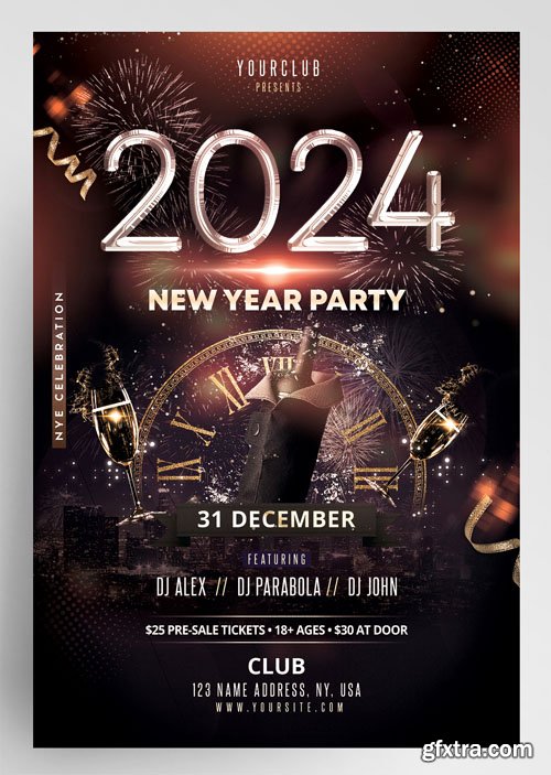 PSD 2024 new years eve elegant flyer design template