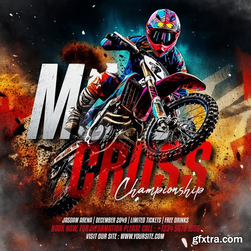 Motocross championship social media  sport flyer template