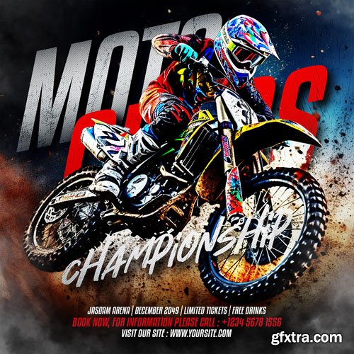 Motocross sport championship social media psd flyer template