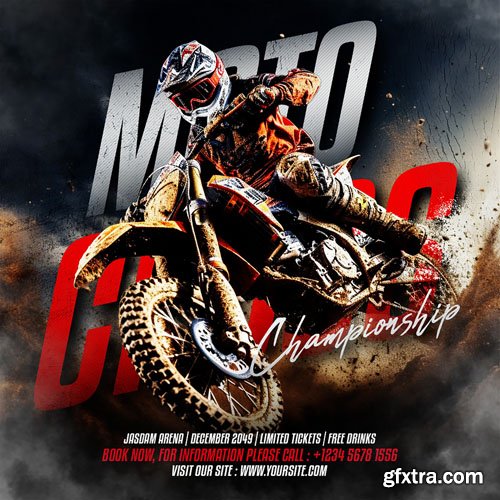 Psd motocross sport championship social media flyer template