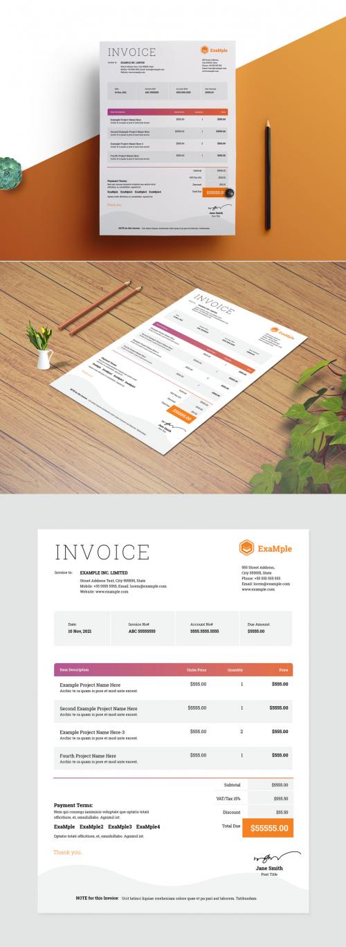 Invoice Layout with Pink to Orange Gradient Elements - 281816341