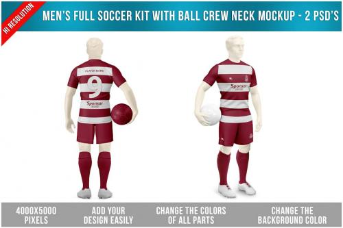 Men's Full Soccer Kit with Ball Crew Neck Mockup Men's Full Soccer Kit with Ball Crew Neck Mockup