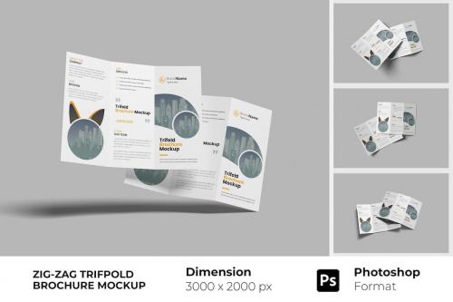 Zig-Zag Trifold Brochure Mockup Zig-Zag Trifold Brochure Mockup