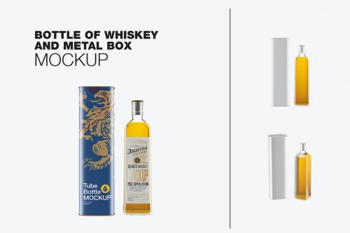 Whiskey Bottle With Luxury Box Mockup Whiskey Bottle With Luxury Box Mockup