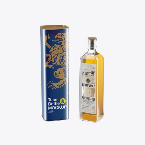 Whiskey Bottle With Luxury Box Mockup Whiskey Bottle With Luxury Box Mockup