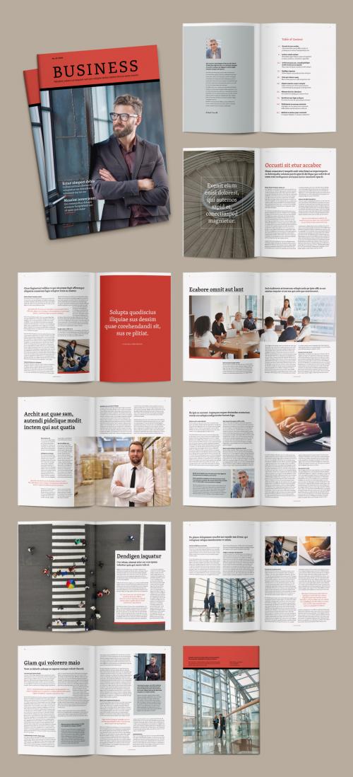 Magazine Layout with Red Accents - 291552074