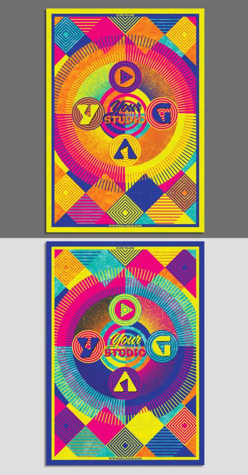 Abstract Flyer Layout with Colorful Geometric Pattern - 293437287