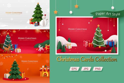 Paper Art Style Christmas Cards Collection Paper Art Style Christmas Cards Collection