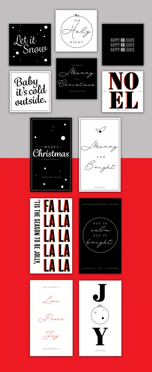 Black and White Christmas Social Media Layout Set with Red Accents - 295954223