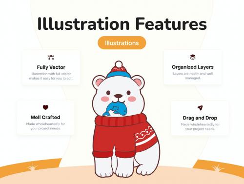 Cute Polar Bear Winter Christmas Illustration Set Cute Polar Bear Winter Christmas Illustration Set