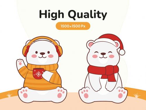 Cute Polar Bear Winter Christmas Illustration Set Cute Polar Bear Winter Christmas Illustration Set