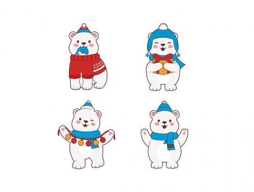 Cute Polar Bear Winter Christmas Illustration Set Cute Polar Bear Winter Christmas Illustration Set