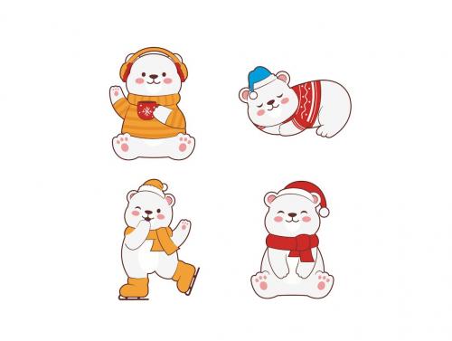 Cute Polar Bear Winter Christmas Illustration Set Cute Polar Bear Winter Christmas Illustration Set