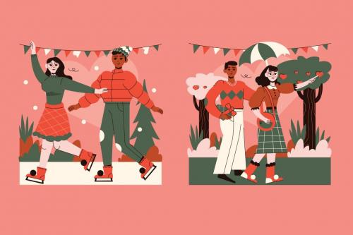 Pink Flat Design Valentine Illustration Set