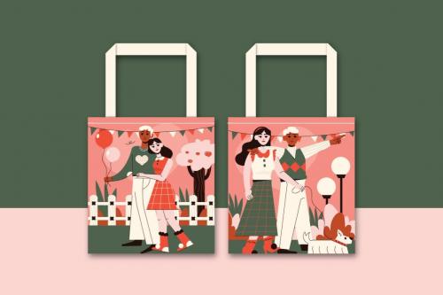 Pink Flat Design Valentine Illustration Set