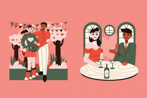 Pink Flat Design Valentine Illustration Set