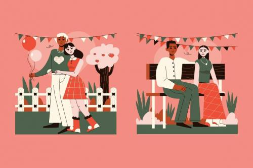 Pink Flat Design Valentine Illustration Set