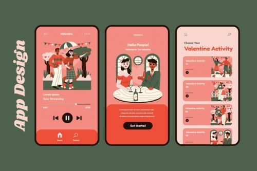 Pink Flat Design Valentine Illustration Set