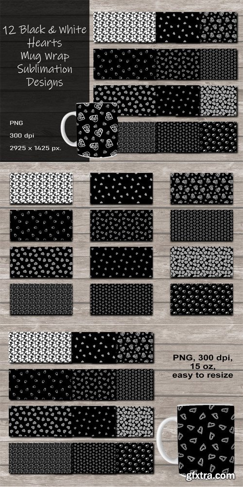 White Hearts on Black PNG Backgrounds