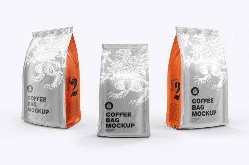 Set 3 Metallic Coffee Bags Mockup