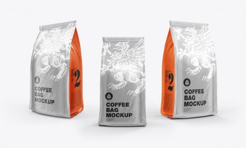 Set 3 Metallic Coffee Bags Mockup