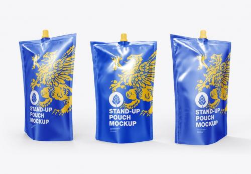 Set 3 Stand Up Pouches for Liquids Mockup