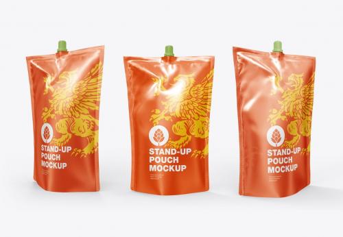 Set 3 Stand Up Pouches for Liquids Mockup