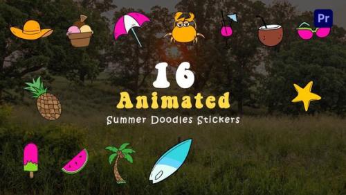 Summer Doodle Flat Art Stickers Animation Scene - 49481253