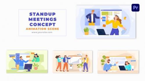 Professional Corporate Standup Meetings Concept 2D Art Animation Scene - 49481886
