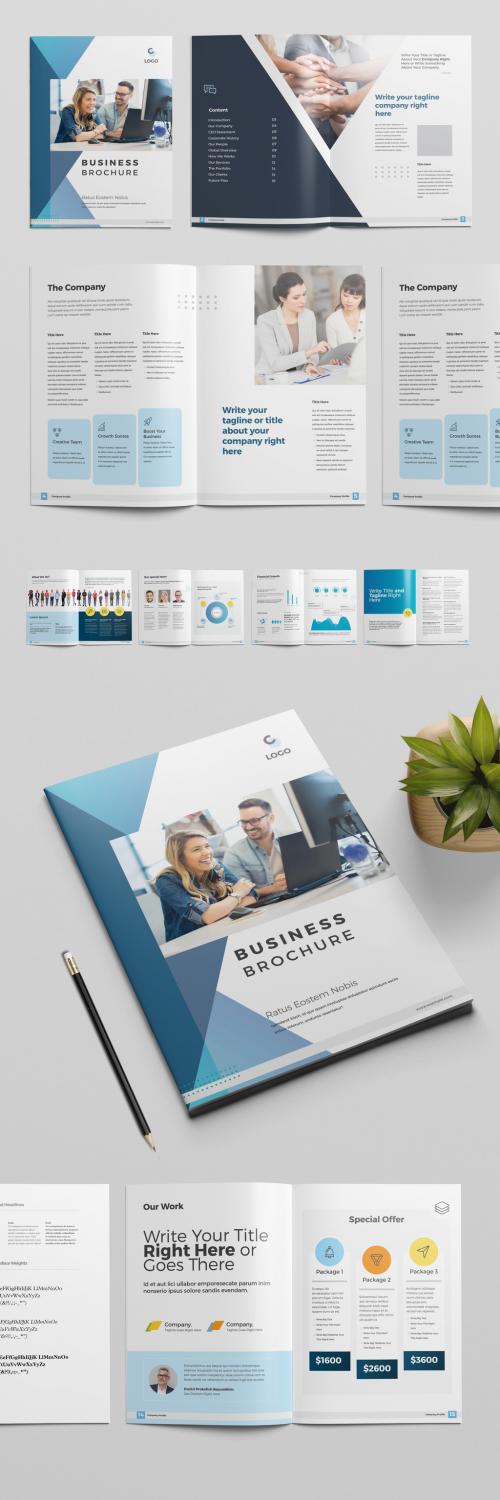 Brochure Layout with Blue Geometric Elements - 317614388