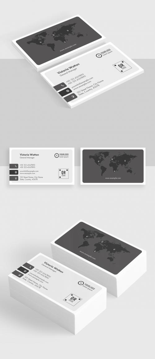 Dark Gray Business Card Layout with Map Illustration - 318704943